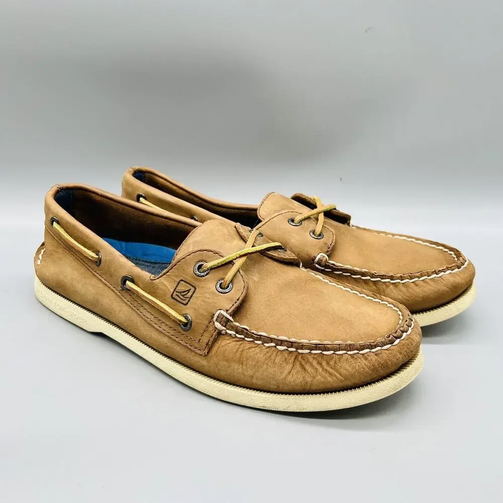Sperry Shoes Men 9.5 Brown Leather Top Sider J Crew Boat Casual Comfort Nautical